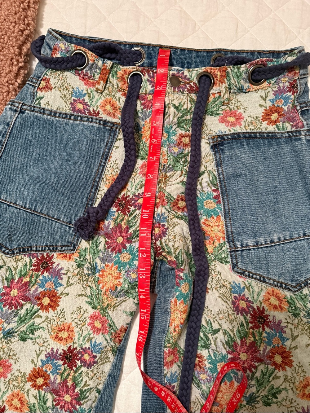 Oli & Hali Floral Patchwork Ankle Pants in Blue, Green, Yellow - Picture 14 of 16